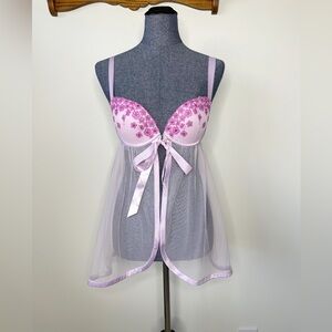 Victoria's Secret 2010s Coquette Purple Floral Babydoll Size 34C Small